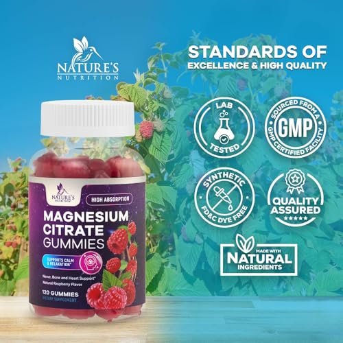 Magnesiumcitrat Gummibärchen für Erwachsene & Kinder - Hochabsorbierbare Magnesiumergänzung - Premium-Unterstützung für Ruhe, Entspannung, Muskeln, Nerven, Knochen & Herz - Großartig schmeckende vegane Gummis - 120 Gummis