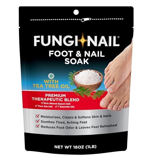 Fungi-Nail Fuß- & Nagelbad mit Teebaumöl – Feuchtigkeitsspendend, Fußgeruch reduzierend & schmerzende Füße beruhigend – Therapeutische Mischung aus mineralreichem Bittersalz, reinem Meersalz und 7 ätherischen Ölen – 1 Pfund
