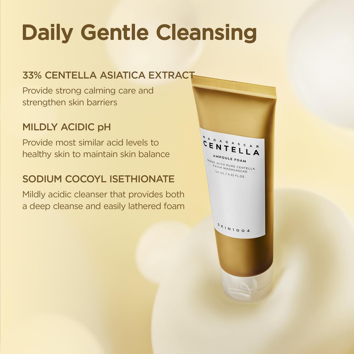SKIN1004 Madagascar Centella Ampoule Schaum, 125 ml – Koreanischer Gesichtsreiniger & Make-up Entferner mit Centella Asiatica, Sanfte tägliche Reinigung für weiche Haut, Koreanische Hautpflege