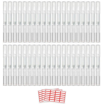 WEBBYBEAR 40 Stück 3 ml Leere Nagelölstift-Behälter, transparente Drehstifte mit Pinselspitze, nachfüllbare Kosmetik-Lippenglanz-Behälter inkl. 3 Aufkleber