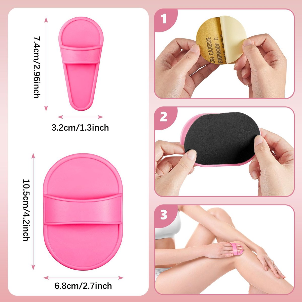Chengu 62-teiliges Kristallbeine und Gesichtshaarentfernungs-Kit für Frauen - 2 Größen Smooth Away Pads, 60 feine Peeling-Schleifpapiere für Lippen- und Hautpflege (Pink, Schwarz)