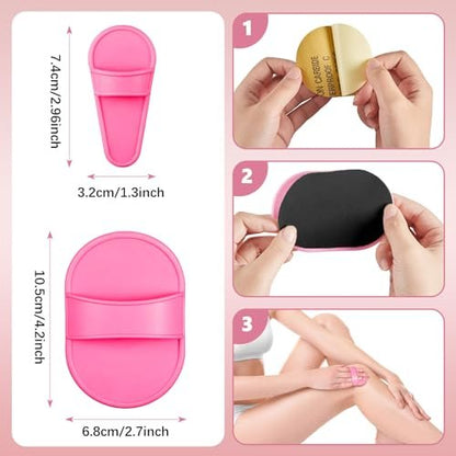 Chengu 62-teiliges Kristallbeine und Gesichtshaarentfernungs-Kit für Frauen - 2 Größen Smooth Away Pads, 60 feine Peeling-Schleifpapiere für Lippen- und Hautpflege (Pink, Schwarz)