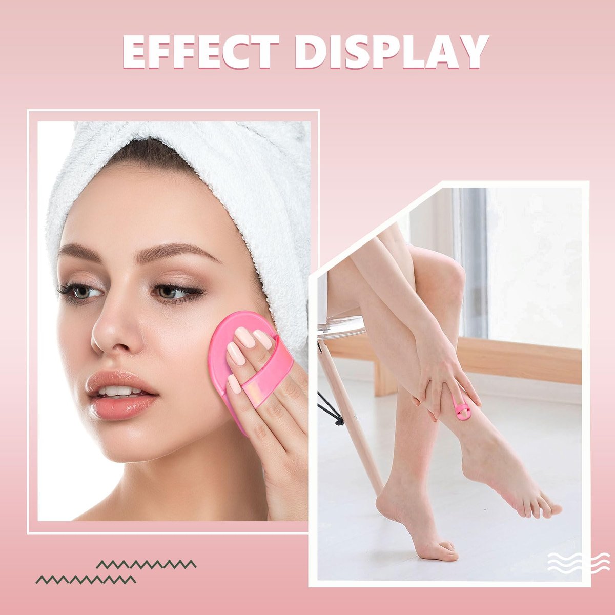 Chengu 62-teiliges Kristallbeine und Gesichtshaarentfernungs-Kit für Frauen - 2 Größen Smooth Away Pads, 60 feine Peeling-Schleifpapiere für Lippen- und Hautpflege (Pink, Schwarz)