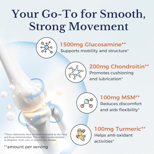 Vitalitown Glucosamin Chondroitin MSM | Kollagen, Boswellia, Kurkuma, Hyaluronsäure, Bromelain | Triple Action+ Formel | 12 Inhaltsstoffe | 90 Tabletten, Ohne Schalentiere