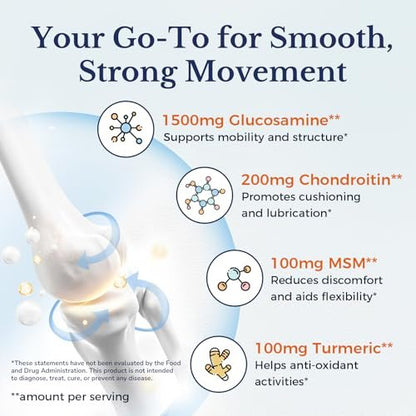 Vitalitown Glucosamin Chondroitin MSM | Kollagen, Boswellia, Kurkuma, Hyaluronsäure, Bromelain | Triple Action+ Formel | 12 Inhaltsstoffe | 90 Tabletten, Ohne Schalentiere