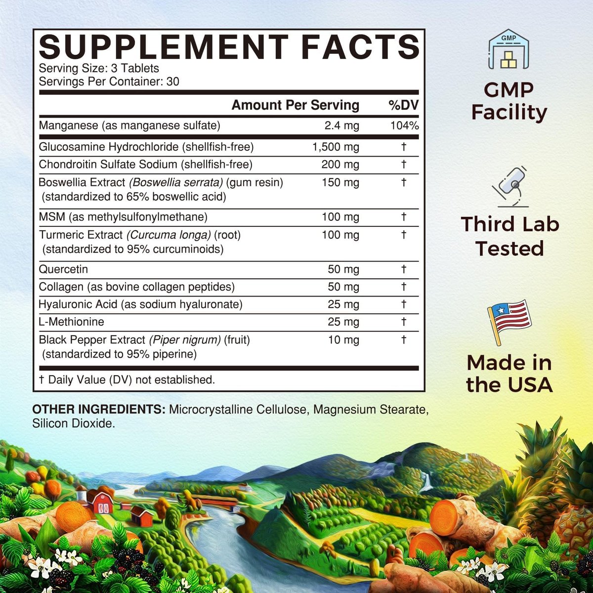 Vitalitown Glucosamin Chondroitin MSM | Kollagen, Boswellia, Kurkuma, Hyaluronsäure, Bromelain | Triple Action+ Formel | 12 Inhaltsstoffe | 90 Tabletten, Ohne Schalentiere