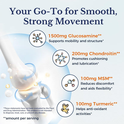 Vitalitown Glucosamin Chondroitin MSM | Kollagen, Boswellia, Kurkuma, Hyaluronsäure, Bromelain | Triple Action+ Formel | 12 Inhaltsstoffe | 90 Tabletten, Ohne Schalentiere