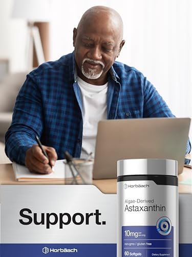 Horbäach Astaxanthin 10 mg | 60 Weichkapseln | Algenbasiertes Nahrungsergänzungsmittel | Non-GMO, Glutenfrei