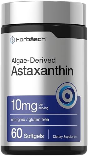 Horbäach Astaxanthin 10 mg | 60 Weichkapseln | Algenbasiertes Nahrungsergänzungsmittel | Non-GMO, Glutenfrei