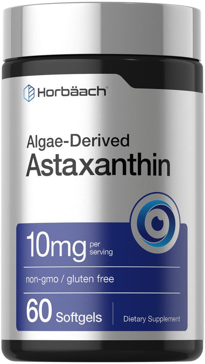 Horbäach Astaxanthin 10 mg | 60 Weichkapseln | Algenbasiertes Nahrungsergänzungsmittel | Non-GMO, Glutenfrei