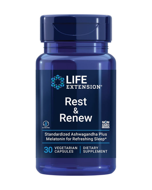 Life Extension Rest & Renew – Für einen erfrischenden und erholsamen Schlaf, glutenfrei, nicht gentechnisch verändert, vegetarisch, 30 Kapseln