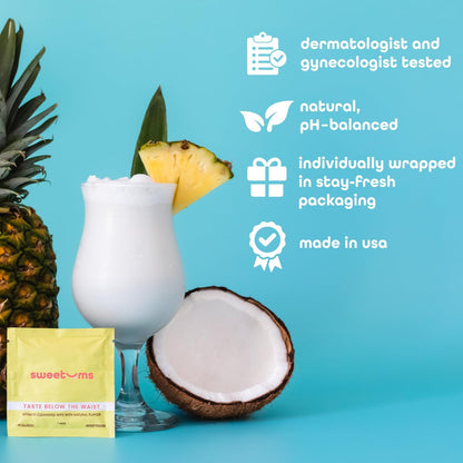 Sweetums Feminine Wipes für Frauen, einzeln verpackt – pH-ausgeglichene, aromatisierte Intimtücher – Packung mit 10 (Piña Colada)