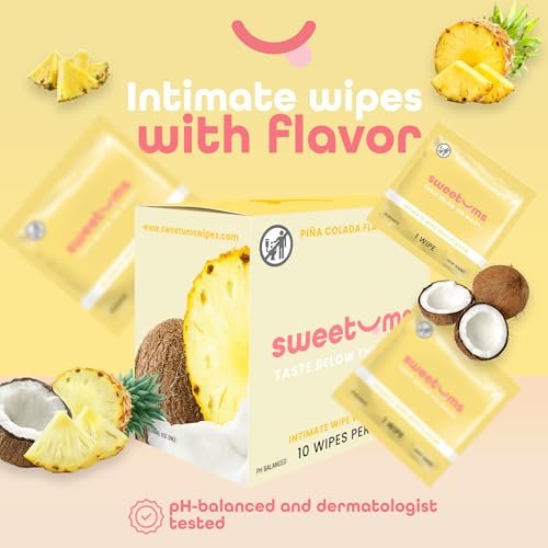 Sweetums Feminine Wipes für Frauen, einzeln verpackt – pH-ausgeglichene, aromatisierte Intimtücher – Packung mit 10 (Piña Colada)