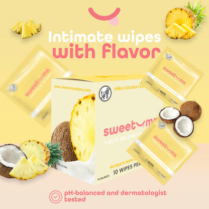 Sweetums Feminine Wipes für Frauen, einzeln verpackt – pH-ausgeglichene, aromatisierte Intimtücher – Packung mit 10 (Piña Colada)