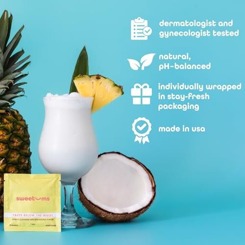 Sweetums Feminine Wipes für Frauen, einzeln verpackt – pH-ausgeglichene, aromatisierte Intimtücher – Packung mit 10 (Piña Colada)