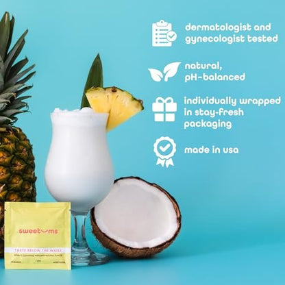 Sweetums Feminine Wipes für Frauen, einzeln verpackt – pH-ausgeglichene, aromatisierte Intimtücher – Packung mit 10 (Piña Colada)