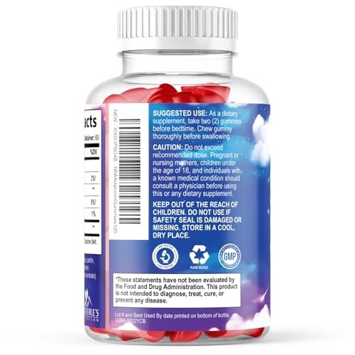 Melatonin Schlafgummis – 12 mg pro Portion – Extra starke Unterstützung für erholsamen Schlaf – Vegan – Beerengeschmack – 120 Gummis