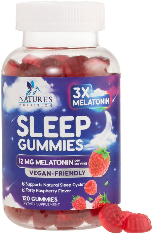 Melatonin Schlafgummis – 12 mg pro Portion – Extra starke Unterstützung für erholsamen Schlaf – Vegan – Beerengeschmack – 120 Gummis