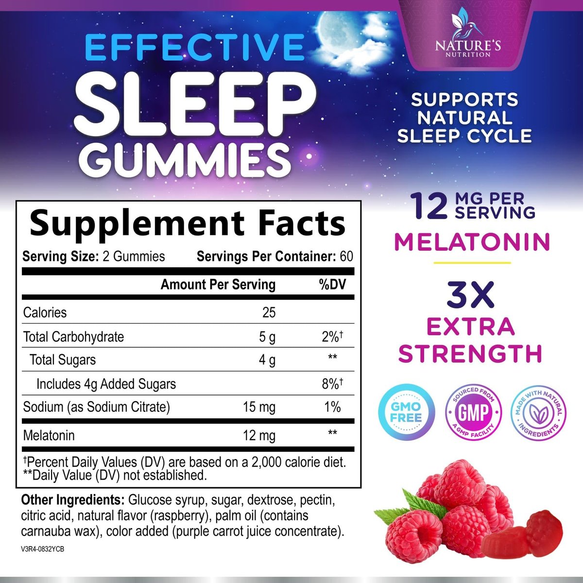 Melatonin Schlafgummis – 12 mg pro Portion – Extra starke Unterstützung für erholsamen Schlaf – Vegan – Beerengeschmack – 120 Gummis