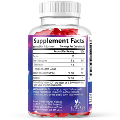 Melatonin Schlafgummis – 12 mg pro Portion – Extra starke Unterstützung für erholsamen Schlaf – Vegan – Beerengeschmack – 120 Gummis