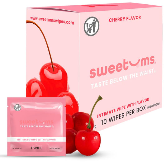 Sweetums Feminine Wipes für Frauen, einzeln verpackt – pH-ausgeglichene, aromatisierte Intimtücher – Packung mit 10 (Kirsche)