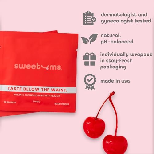 Sweetums Feminine Wipes für Frauen, einzeln verpackt – pH-ausgeglichene, aromatisierte Intimtücher – Packung mit 10 (Kirsche)