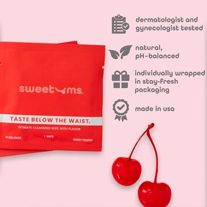 Sweetums Feminine Wipes für Frauen, einzeln verpackt – pH-ausgeglichene, aromatisierte Intimtücher – Packung mit 10 (Kirsche)