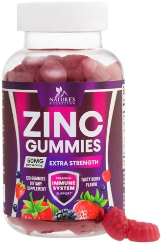 Zink Gummies - 50 mg Zink pro Portion Immun-, Haut- & Knochenunterstützung - Premium Antioxidans, hoch bioverfügbar, vegan, leckerer Beerengeschmack, 120 Gummis