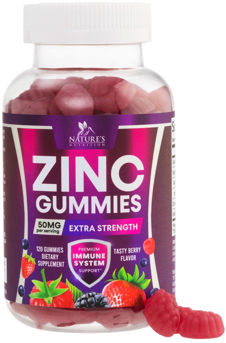 Zink Gummies - 50 mg Zink pro Portion Immun-, Haut- & Knochenunterstützung - Premium Antioxidans, hoch bioverfügbar, vegan, leckerer Beerengeschmack, 120 Gummis