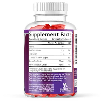 Zink Gummies - 50 mg Zink pro Portion Immun-, Haut- & Knochenunterstützung - Premium Antioxidans, hoch bioverfügbar, vegan, leckerer Beerengeschmack, 120 Gummis