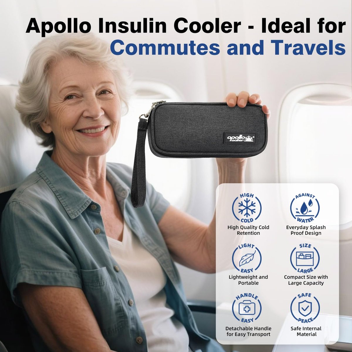 Apollo Walker Insulin Kühltasche Reiseetui für Diabetiker – Medikamentenkühler mit Kühlakkus und Isolierfutter – TSA-geprüft – Schwarz, Klein