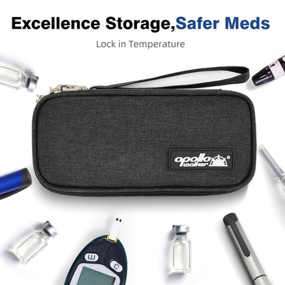 Apollo Walker Insulin Kühltasche Reiseetui für Diabetiker – Medikamentenkühler mit Kühlakkus und Isolierfutter – TSA-geprüft – Schwarz, Klein