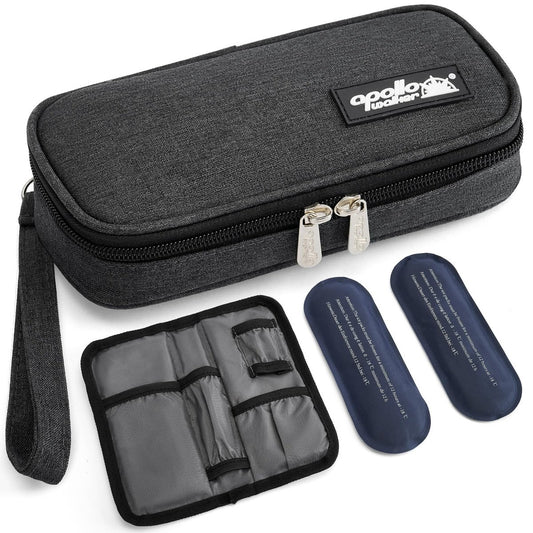 Apollo Walker Insulin Kühltasche Reiseetui für Diabetiker – Medikamentenkühler mit Kühlakkus und Isolierfutter – TSA-geprüft – Schwarz, Klein