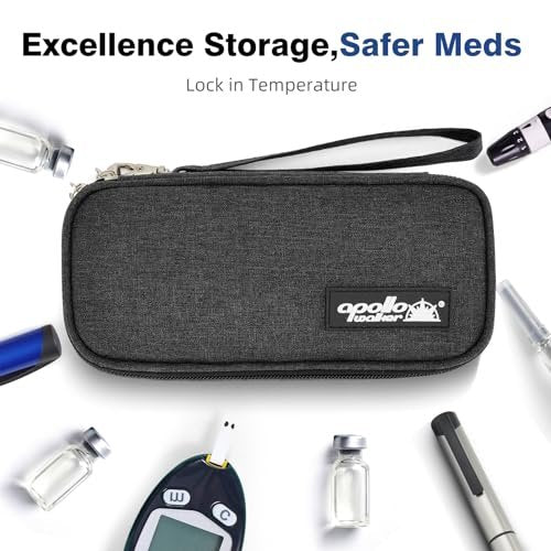 Apollo Walker Insulin Kühltasche Reiseetui für Diabetiker – Medikamentenkühler mit Kühlakkus und Isolierfutter – TSA-geprüft – Schwarz, Klein