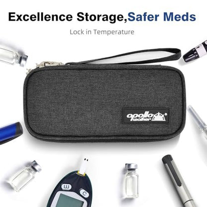Apollo Walker Insulin Kühltasche Reiseetui für Diabetiker – Medikamentenkühler mit Kühlakkus und Isolierfutter – TSA-geprüft – Schwarz, Klein