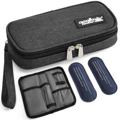 Apollo Walker Insulin Kühltasche Reiseetui für Diabetiker – Medikamentenkühler mit Kühlakkus und Isolierfutter – TSA-geprüft – Schwarz, Klein