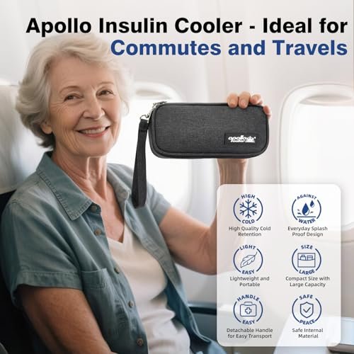 Apollo Walker Insulin Kühltasche Reiseetui für Diabetiker – Medikamentenkühler mit Kühlakkus und Isolierfutter – TSA-geprüft – Schwarz, Klein