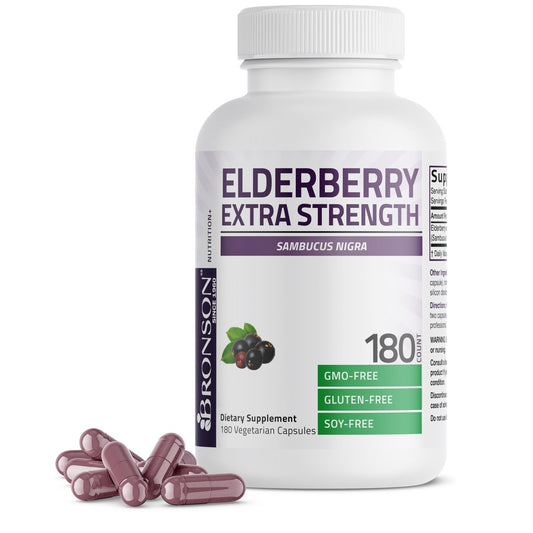 Bronson Holunder Extra Stark – Unterstützt ein gesundes Immunsystem & Antioxidantienschutz, Nicht GVO, 180 Kapseln