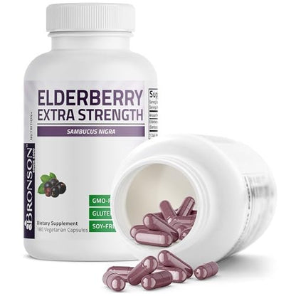 Bronson Holunder Extra Stark – Unterstützt ein gesundes Immunsystem & Antioxidantienschutz, Nicht GVO, 180 Kapseln