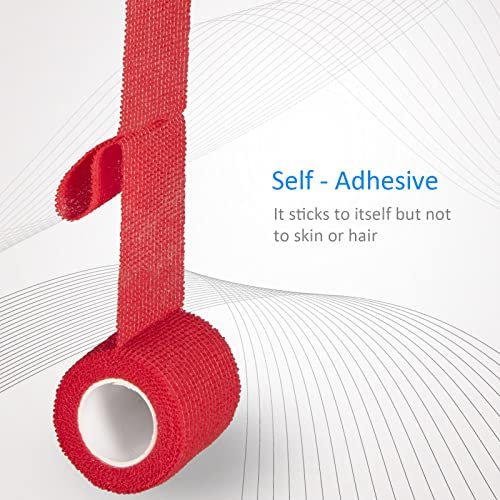 12 Stück 2" x 5 Yards Selbstklebende Bandage, Elastische Mullbinde, Selbsthaftende Kohäsivbinde für Handgelenk, Knöchel, Tierpflege, Sport, Schwellungen, Verstauchungen, Grifffixierung (Rot)