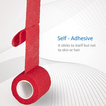 12 Stück 2" x 5 Yards Selbstklebende Bandage, Elastische Mullbinde, Selbsthaftende Kohäsivbinde für Handgelenk, Knöchel, Tierpflege, Sport, Schwellungen, Verstauchungen, Grifffixierung (Rot)