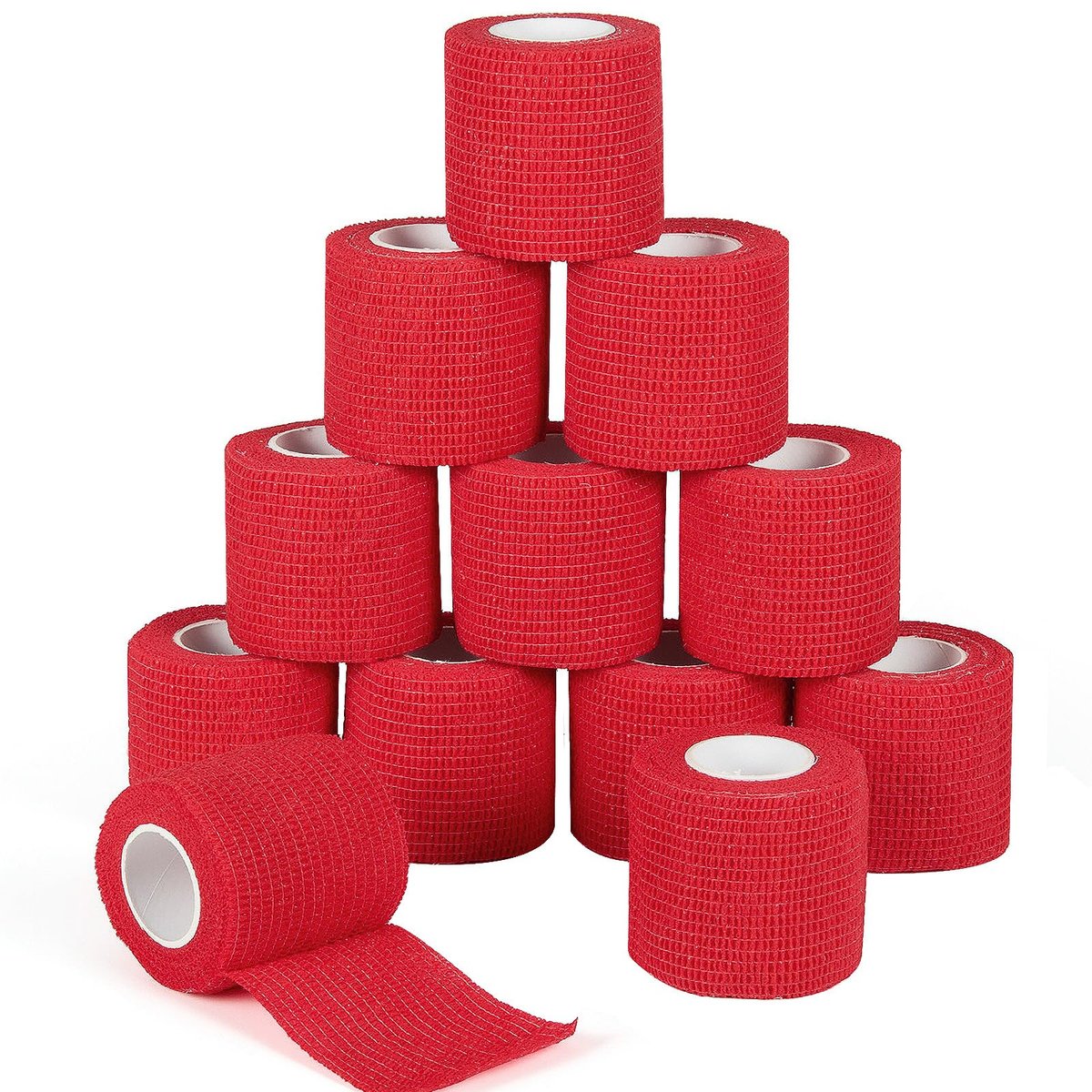 12 Stück 2" x 5 Yards Selbstklebende Bandage, Elastische Mullbinde, Selbsthaftende Kohäsivbinde für Handgelenk, Knöchel, Tierpflege, Sport, Schwellungen, Verstauchungen, Grifffixierung (Rot)
