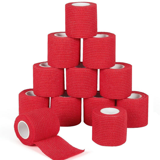 12 Stück 2" x 5 Yards Selbstklebende Bandage, Elastische Mullbinde, Selbsthaftende Kohäsivbinde für Handgelenk, Knöchel, Tierpflege, Sport, Schwellungen, Verstauchungen, Grifffixierung (Rot)