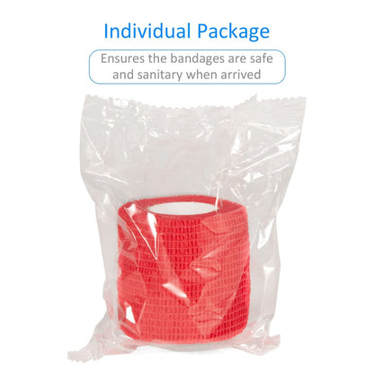 12 Stück 2" x 5 Yards Selbstklebende Bandage, Elastische Mullbinde, Selbsthaftende Kohäsivbinde für Handgelenk, Knöchel, Tierpflege, Sport, Schwellungen, Verstauchungen, Grifffixierung (Rot)