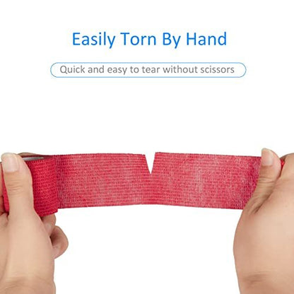 12 Stück 2" x 5 Yards Selbstklebende Bandage, Elastische Mullbinde, Selbsthaftende Kohäsivbinde für Handgelenk, Knöchel, Tierpflege, Sport, Schwellungen, Verstauchungen, Grifffixierung (Rot)