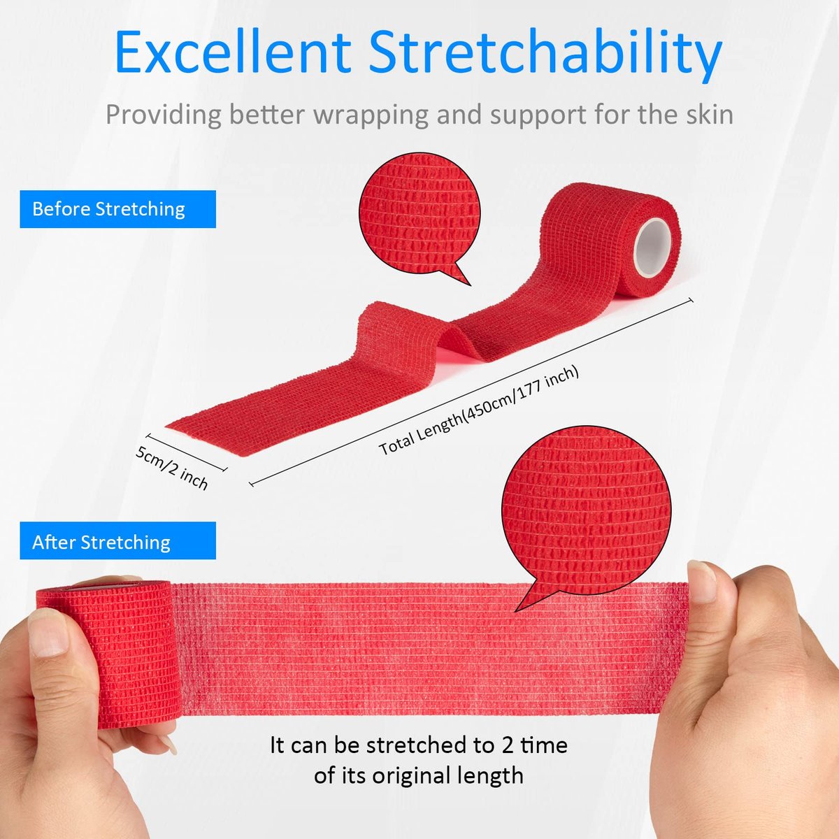 12 Stück 2" x 5 Yards Selbstklebende Bandage, Elastische Mullbinde, Selbsthaftende Kohäsivbinde für Handgelenk, Knöchel, Tierpflege, Sport, Schwellungen, Verstauchungen, Grifffixierung (Rot)