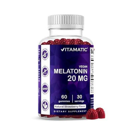 Vitamatic Melatonin 20mg Gummis für Erwachsene, 30 Portionen - 60 Stück - Nicht gewohnheitsbildendes Nahrungsergänzungsmittel