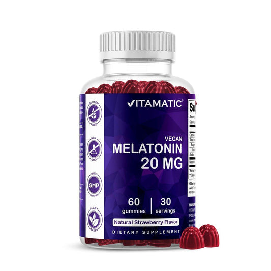 Vitamatic Melatonin 20mg Gummis für Erwachsene, 30 Portionen - 60 Stück - Nicht gewohnheitsbildendes Nahrungsergänzungsmittel