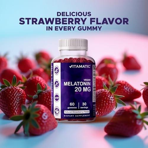 Vitamatic Melatonin 20mg Gummis für Erwachsene, 30 Portionen - 60 Stück - Nicht gewohnheitsbildendes Nahrungsergänzungsmittel