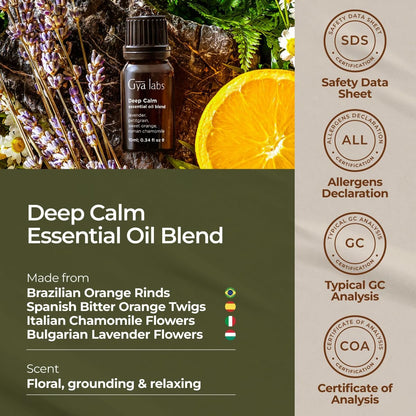 Gya Labs Deep Calm Ätherisches Öl Blend für Entspannung & emotionales Gleichgewicht - 0,34 fl oz - Beruhigende Aromatherapieöle für Diffuser, Luftbefeuchter, Aromatherapie - Geeignet für Arbeit, Zuhause oder persönliche Nutzung